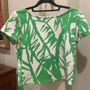 Womens Lilly Pulitzer Top - Green & White Palm Leaves S CUTE!